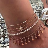 Bohemia Diamond Alloy Flower Beads 4 Set Anklets main image 2