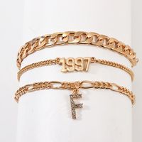 Jewelry Vintage Thick Chain Bracelet Vintage Letter F Diamond Bracelet Set main image 2