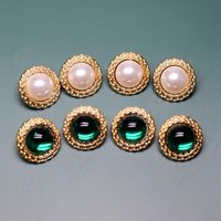 Round Retro White Green Pearl 925 Silver Stud Earrings Retro Golden Concave Lace Round Ear Studs main image 1