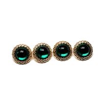 Round Retro White Green Pearl 925 Silver Stud Earrings Retro Golden Concave Lace Round Ear Studs main image 6