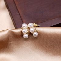 Korean Pearl Diamond Silver Pin Earrings Simple Earrings Retro Elegant Pearl Diamond Silver Earrings main image 4