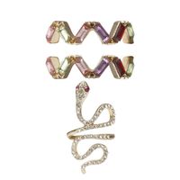 Irregular Colored Square Diamond Snake Ring Set main image 6