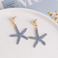 Nuevos Pendientes Aretes Mujer Estrella De Mar Azul Temperamento Salvaje Pentagrama Joyería main image 2