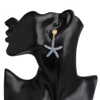 Nuevos Pendientes Aretes Mujer Estrella De Mar Azul Temperamento Salvaje Pentagrama Joyería main image 6