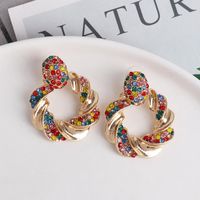 Simple Thick Circle Button Twist Earrings Diamond Earrings Women main image 4