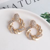 Simple Thick Circle Button Twist Earrings Diamond Earrings Women main image 6