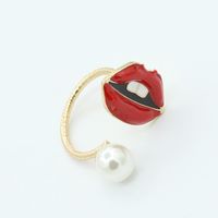 Vintage Jewelry Pearl Eyes Gem Joint Ring Ring New Lips Open Ring sku image 1