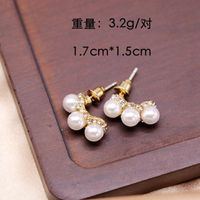 Korean Pearl Diamond Silver Pin Earrings Simple Earrings Retro Elegant Pearl Diamond Silver Earrings sku image 1