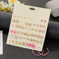 Pink Love Cute 30 Pairs Stud Earring Set Golden Moon Earrings Ornaments main image 1