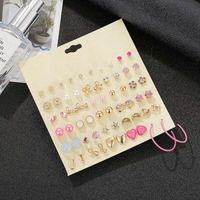 Pink Love Cute 30 Pairs Stud Earring Set Golden Moon Earrings Ornaments main image 3