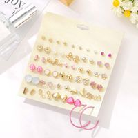 Pink Love Cute 30 Pairs Stud Earring Set Golden Moon Earrings Ornaments main image 4
