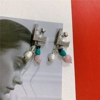 Earrings Letter L Micro Inlaid Zircon Crystal Earrings Female Pearl Cross Pendant Earrings Women main image 3