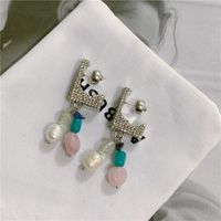 Earrings Letter L Micro Inlaid Zircon Crystal Earrings Female Pearl Cross Pendant Earrings Women main image 5