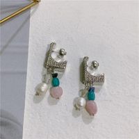 Earrings Letter L Micro Inlaid Zircon Crystal Earrings Female Pearl Cross Pendant Earrings Women main image 6