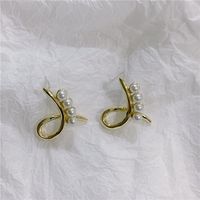 Korean Vintage Metal Cross Pearl Earrings Frosty Stud Earrings main image 5
