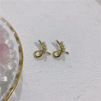 Korean Vintage Metal Cross Pearl Earrings Frosty Stud Earrings main image 6