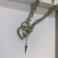 Metal Thick Chain Necklace Clavicle Chain Choker Love Lock Necklace Short main image 4