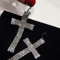Exaggerated Flash Diamond Cross Tassel Earrings main image 1