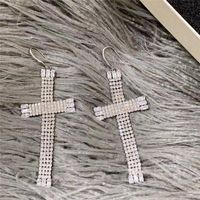 Exaggerated Flash Diamond Cross Tassel Earrings main image 5
