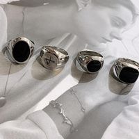 Glossy Bright Silver Ring Black Gem Engraved Number 4 Retro Couple Ring Ring main image 2
