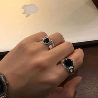Glossy Bright Silver Ring Black Gem Engraved Number 4 Retro Couple Ring Ring main image 4