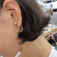 Metal Arc Earrings Gold Bean Ear Studs Back Insert C-shaped Earrings main image 3