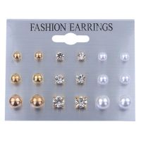 Jewelry Pearl Rhinestone Earrings Stud Earrings 9 Pairs Board Set main image 3