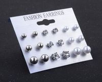 Jewelry Pearl Rhinestone Earrings Stud Earrings 9 Pairs Board Set main image 4