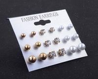 Aretes De Perlas De Diamantes De Imitación Pendientes De Botón Set De 9 Pares De Tablas main image 5