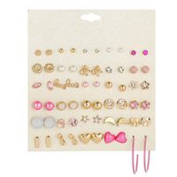 Pink Love Cute 30 Pairs Stud Earring Set Golden Moon Earrings Ornaments sku image 2