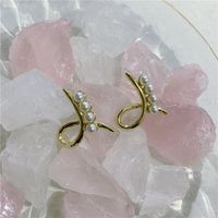 Korean Vintage Metal Cross Pearl Earrings Frosty Stud Earrings sku image 1