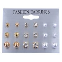 Jewelry Pearl Rhinestone Earrings Stud Earrings 9 Pairs Board Set sku image 1
