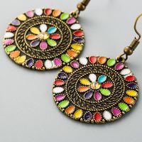 Européen Et Américain Rétro Coloré Fleurs Émail Boucles D'oreilles Bohème Gouttes Pour Les Oreilles Alliage Boucles D'oreilles De Style Ethnique Long Crochet D'oreille Femmes main image 4