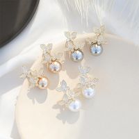 Sterling Silver Pearl Butterfly Exaggerated Fashion Large Earrings Long Stud Earrings main image 1