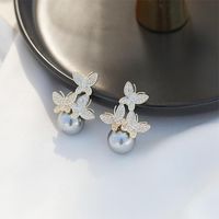 Sterling Silver Pearl Butterfly Exaggerated Fashion Large Earrings Long Stud Earrings main image 6