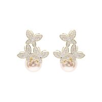 Sterling Silver Pearl Butterfly Exaggerated Fashion Large Earrings Long Stud Earrings main image 3