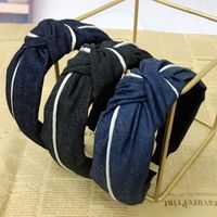 Headband High-end Denim Clip Hair Accessories Korean Style Wide-necked Knotted Fabric Hair Hoop main image 3
