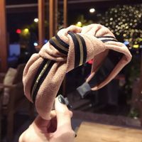 Korean New Hair Accessories Retro Flannel Stripe Contrast Color Knotted Bow Knot Wide-edge Hair Hoop Women main image 5
