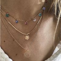 Multicolor Crystal Leaf Sun Openwork Sweater Chain Necklace main image 1