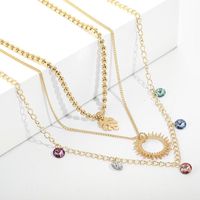 Multicolor Crystal Leaf Sun Openwork Sweater Chain Necklace main image 4