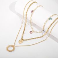 Multicolor Crystal Leaf Sun Openwork Sweater Chain Necklace main image 5