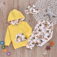 Hot Plant Printed Yellow Three-piece Fashionable Cotton Children's Clothing main image 3