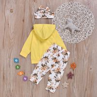 Hot Plant Printed Yellow Three-piece Fashionable Cotton Children's Clothing main image 4