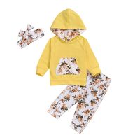 Hot Plant Printed Yellow Three-piece Fashionable Cotton Children's Clothing main image 6