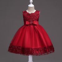 D'une Seule Pièce Dropshipping Commerce Extérieur Populaire Style Enfants Chemise De Mariage Robe Arc Princesse Robe Dentelle Robe De Femmes En Stock main image 2