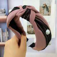 Korean New Style Lace Headband Korean Wide Side Knotted Pearl Headband sku image 5