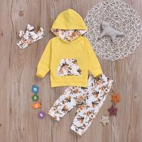 Hot Plant Printed Yellow Three-piece Fashionable Cotton Children's Clothing sku image 4