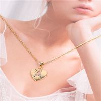 Micro Inlaid Zircon Love Peach Heart Necklace English Letter Pendant Clavicle Chain Wholesale main image 5