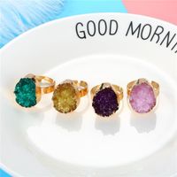 Personalized Oval Color Ring Gold Ring Imitation Natural Stone Resin Adjustable Ring main image 2