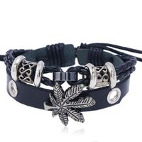 Alloy Maple Leather Beaded Bracelet For Men main image 2